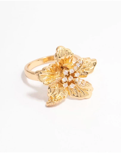 Lovisa - Gold Plated Cubic Zirconia Bling Flower Ring