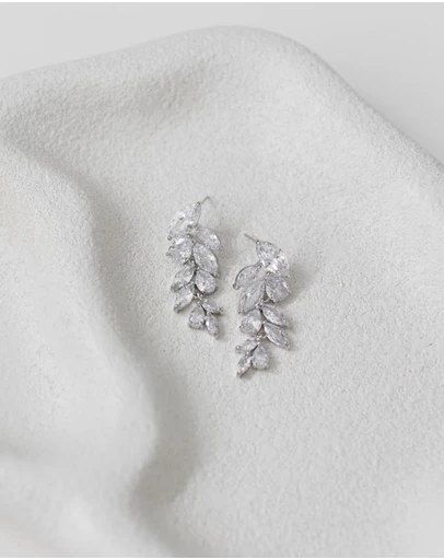 The White Collection - Eva - Elegant Silver Bridal Earrings