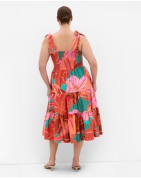 City Chic - Plus Size Leila Retro Print Midi Dress - rust