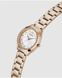GUESS - Rose Gold-Tone 30mm White Dial with Crystal Bezel Women's Watch