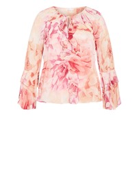 City Chic - Ruffle Glam Print Top