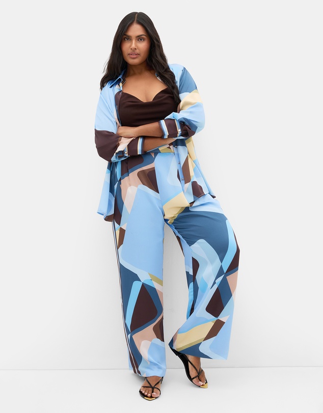City Chic - Plus size Amaya Abstract Print Wide Leg Pant - blue