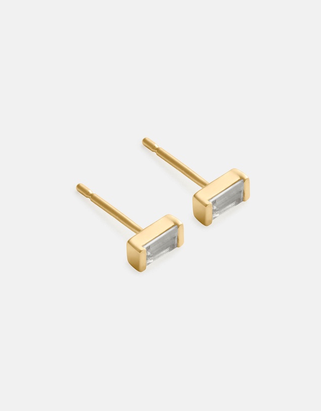 Kirstin Ash - Baguette Birthstone Studs April - White Topaz