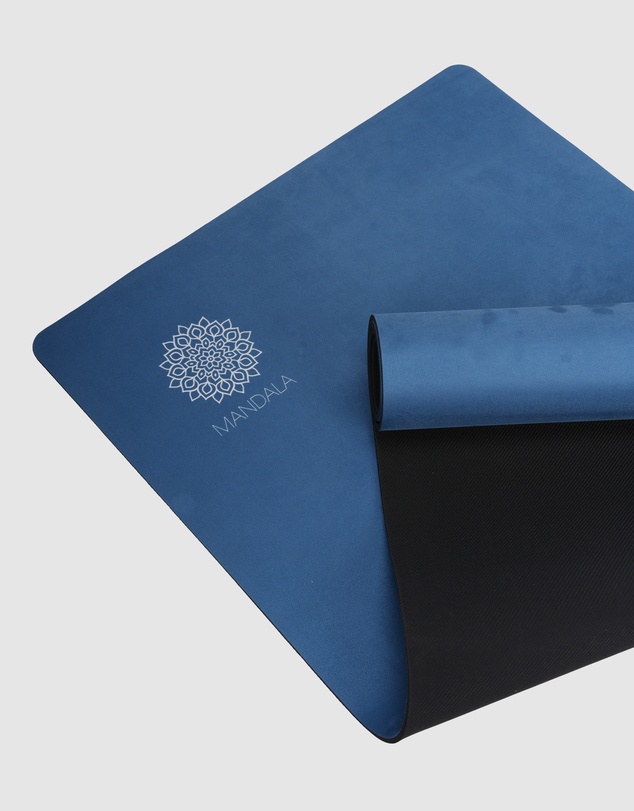 Mandala - Mandala Yoga Mat Premium Bundle, Includes Yoga Mat 188cm H x 61cm W, Yoga Strap & Steel Hydration Bottle - Midnight Blue