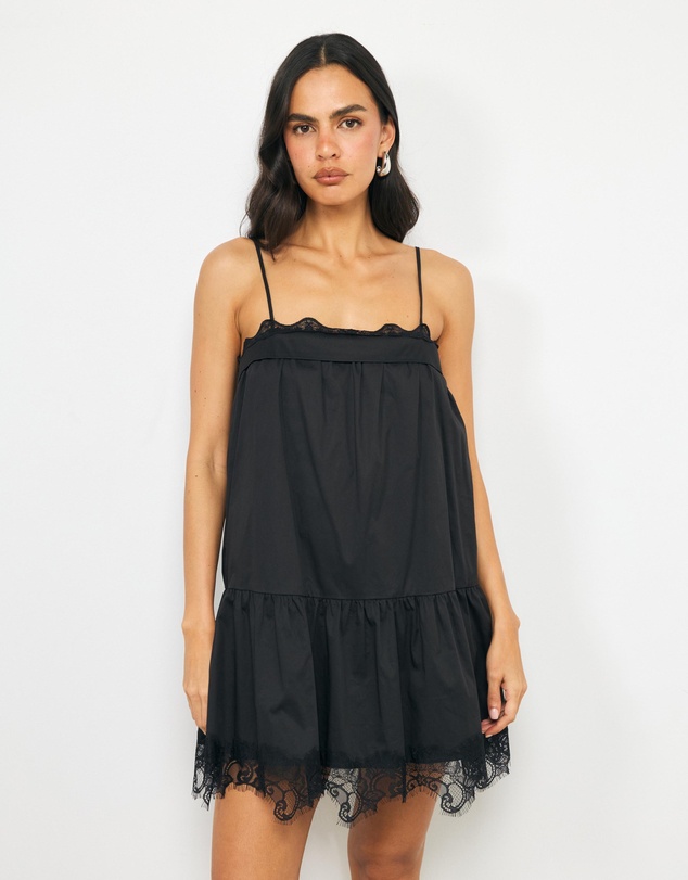 AERE - Solene Lace Trim Mini Dress