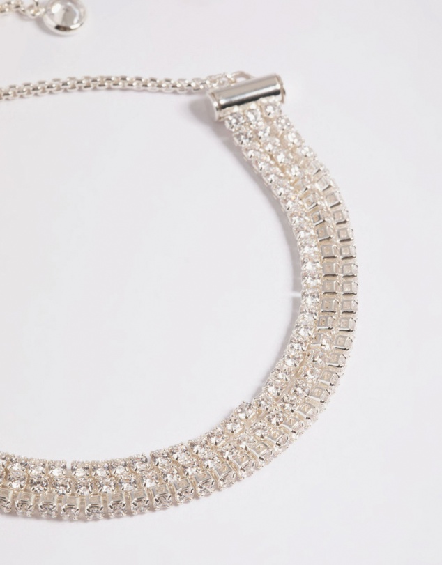 Lovisa - Cubic Zirconia Triple Row Cup Chain Toggle Tennis Bracelet