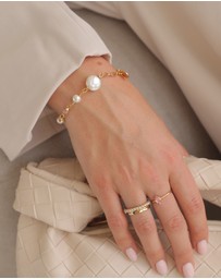 Elli Jewelry - Bracelet Rhodonite Shell Pearl 925 Sterling Silver Gold-Plated