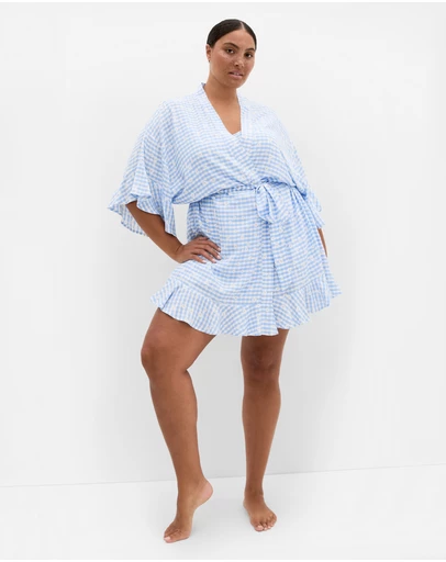 City Chic - Kitty Check Print Sleepwear Kimono