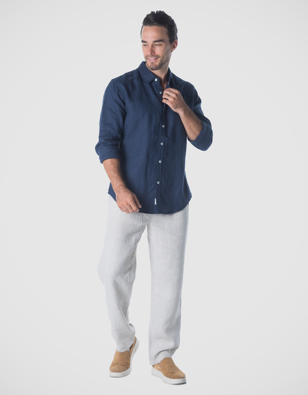 Coast Clothing - Long Sleeve Linen Shirt in Navy Blue