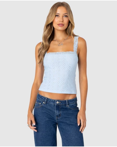 EDIKTED - Virginia Lace Trim Eyelet Tank Top