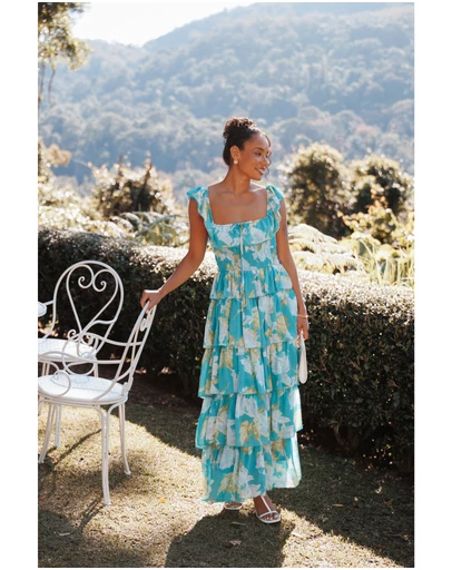Petal & Pup - Belle Maxi Dress - Aqua Floral