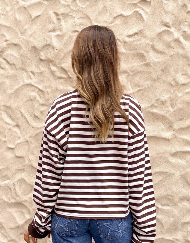 Beginning Boutique - So Breezy Chocolate Stripe Long Sleeve Top