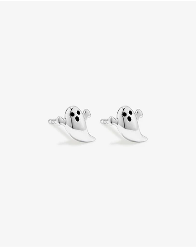 Michael Hill - Ghost Halloween Stud Earrings with Black Enamel in Sterling Silver
