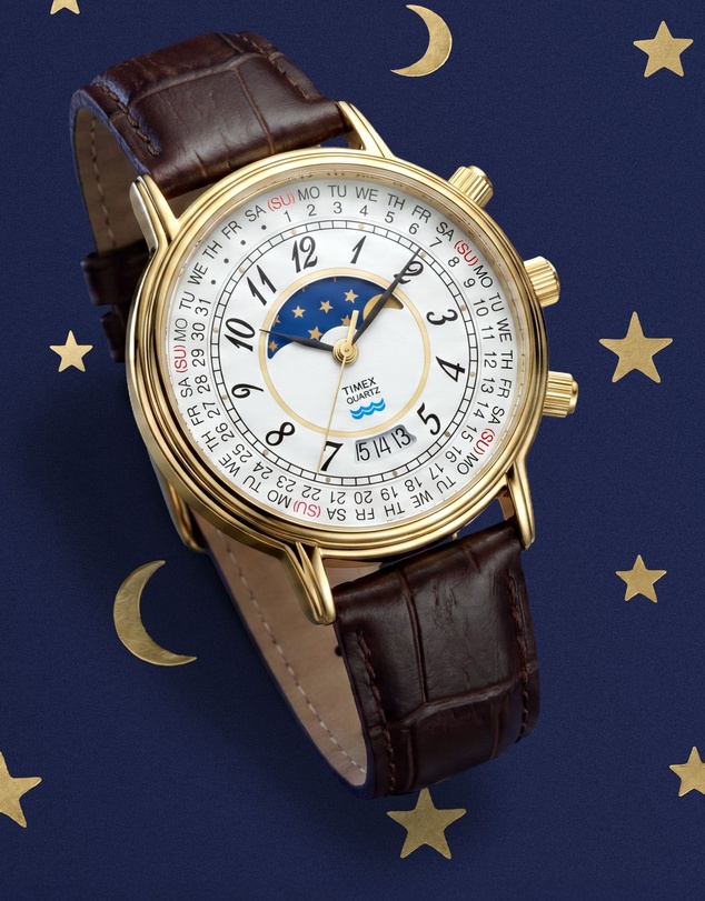 TIMEX - Timex 1990 Moon Phase and Calendar Dial Reissue 37mm Brown Leather Strap Watch
