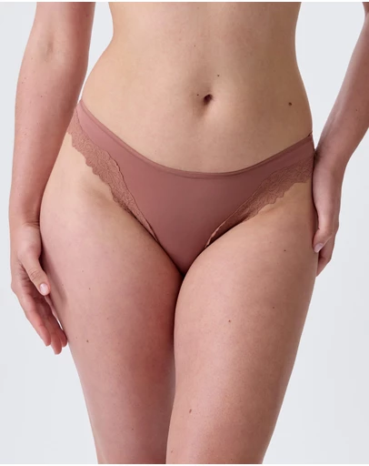 Bras N Things - Nkd High Leg Lace Brazilian Knicker - Mocha