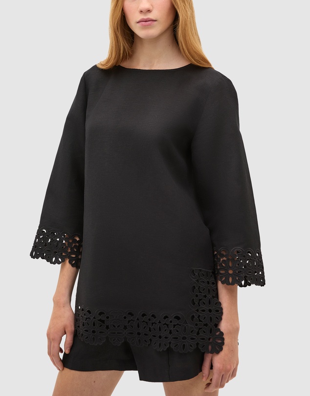 Seed Heritage - Linen Blend Cutwork Boxy Top