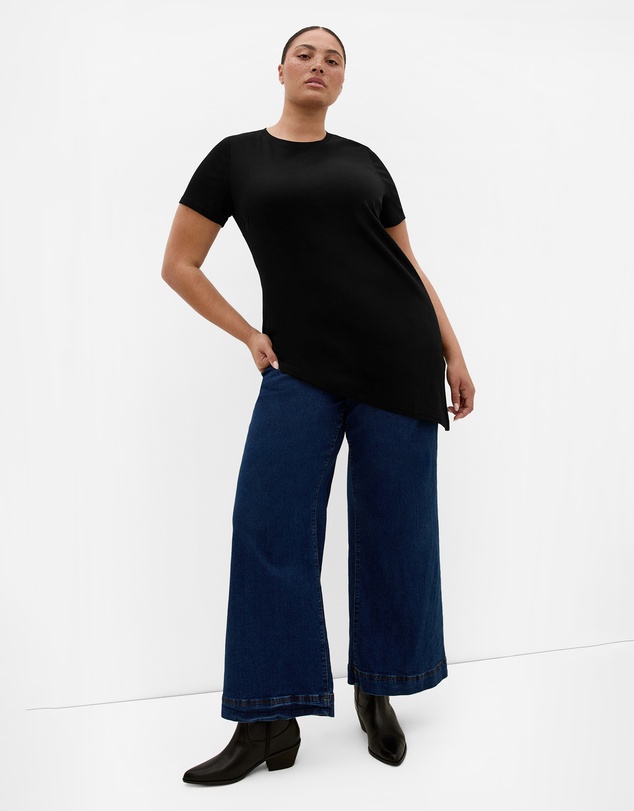 City Chic - Plus size Angled Hem Cotton Tee - black