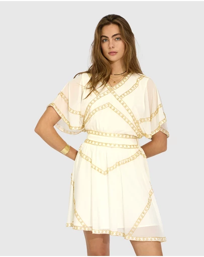 Belle & Bloom - Golden Mark Beaded Trim Mini Dress
