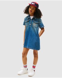 Tommy Hilfiger - Logo Embroidery Short Sleeve Denim Dress - Babies-Teens