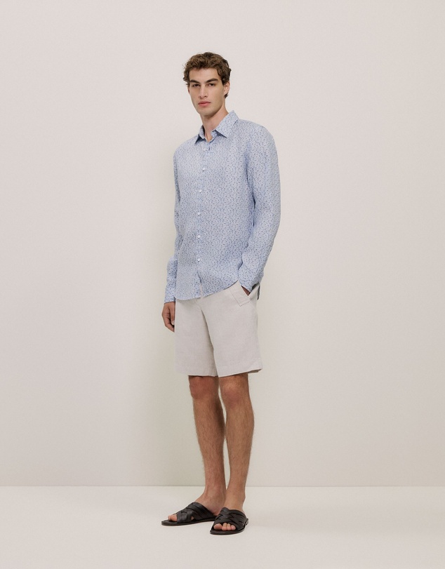 Trenery - Heath Linen Long Sleeve Shirt in Faded Blue