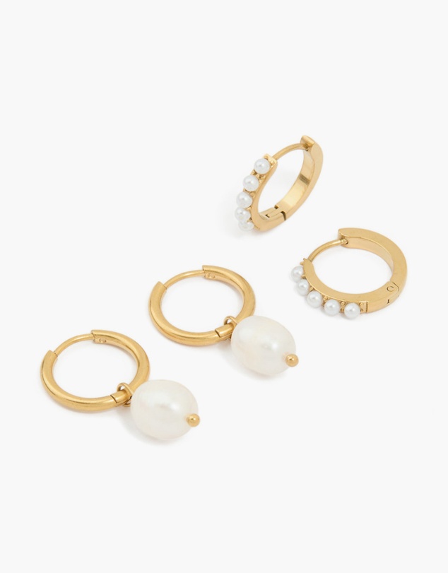 Lovisa - Waterproof Gold Plated Stainless Steel Pearl Detail Huggie Earrings 2-Pack