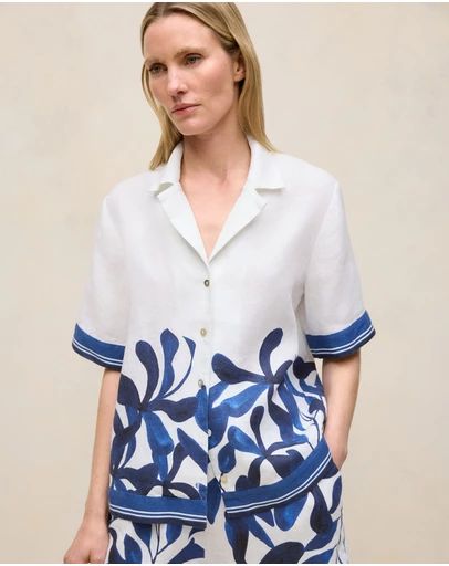 Trenery - Marea Border Stripe Linen Shirt in White