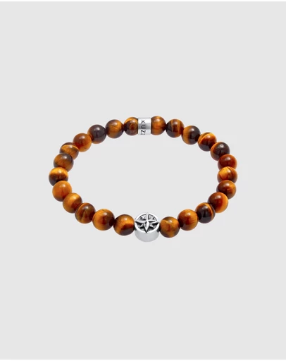 Kuzzoi - ICONIC EXCLUSIVE - Tiger's Eye Bead Bracelet with 925 Silver Compass