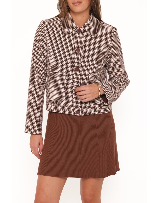 Petal & Pup - Harvie Crop Trucker Jacket - Brown Houndstooth