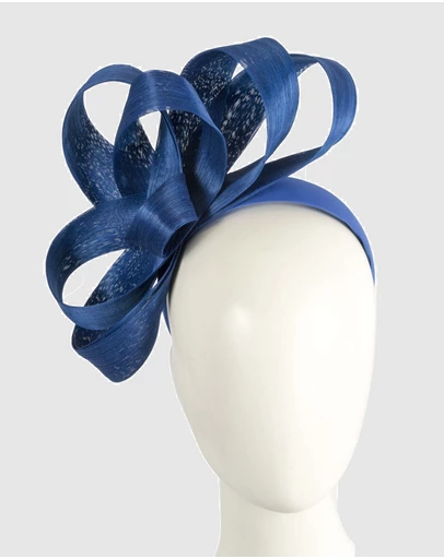Fillies Collection - Royal Blue Silk Abaca Loops Racing Fascinator