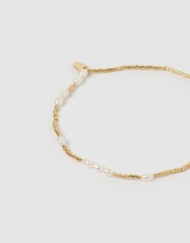 Arms Of Eve - Poppy Pearl and Glass Beaded Anklet - Gold