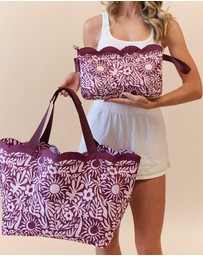 Sky Gazer - Scalloped Edge Beach Bag- Berry Sunrise