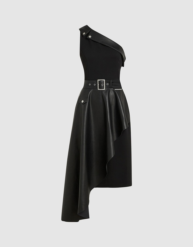 Karl Lagerfeld - One-Shoulder Biker Dress