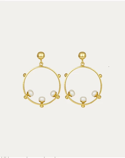 Ottoman Hands - Aristea Pearl and Gold Bead Hoop Earrings