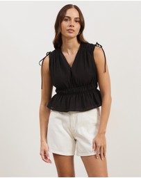 Atmos&Here - Ray Linen Blend Sleeveless Gathered Top