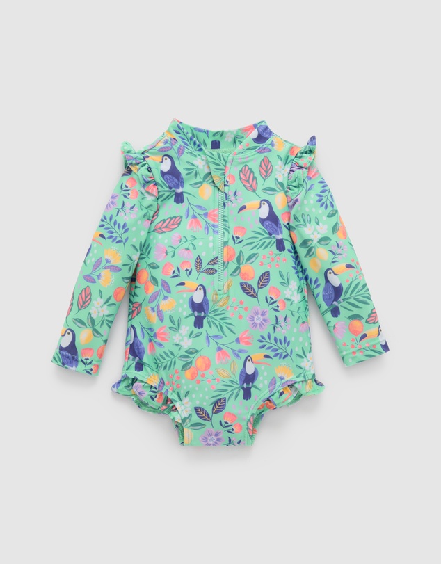 Purebaby - Printed Frilly Long Sleeve Swimsuit- Kids-Babies