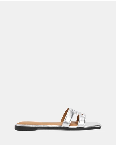 Tommy Hilfiger - Logo Strap Metallic Mules - Women's