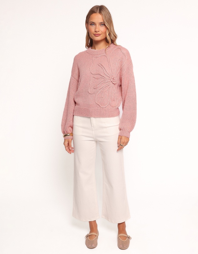 Petal & Pup - Addie Tonal Flower Knit Sweater - Pink