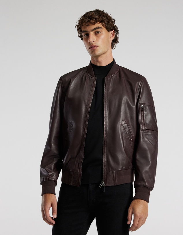 Calibre - Leather Bomber Jacket Wine