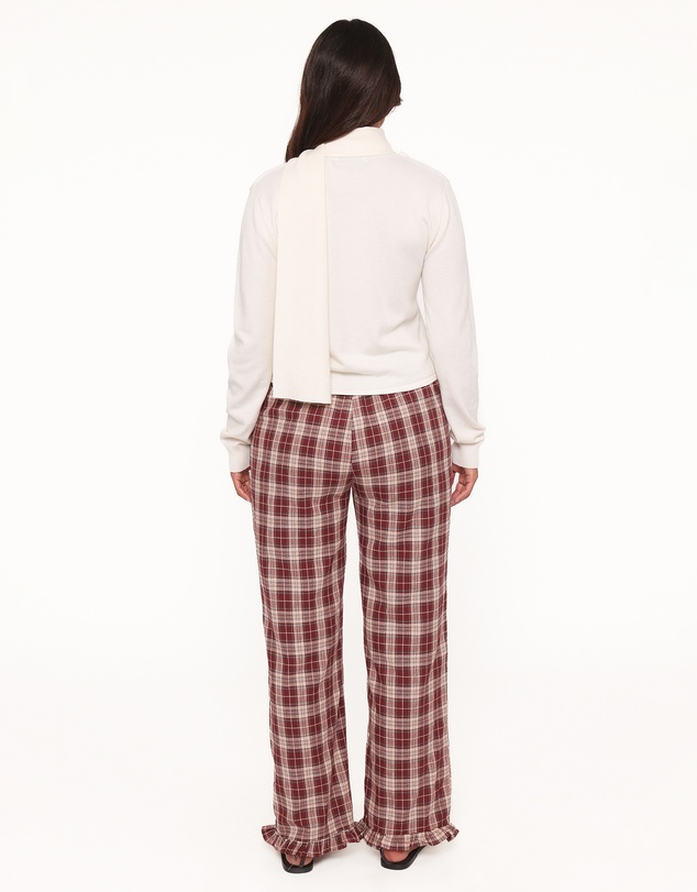Petal & Pup - Kaelia Frill Hem Straight Pant - Burgundy Plaid