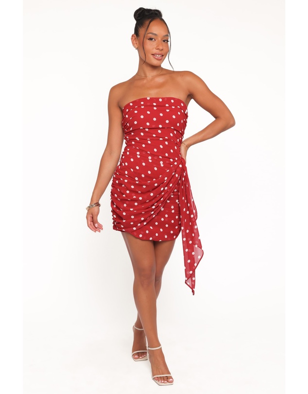 Petal & Pup - Kristen Strapless Mini Dress - Red Polka Dot