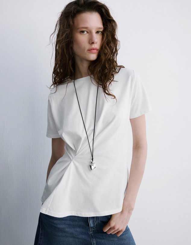 M.N.G - Cotton T-Shirt with Pucker Detail