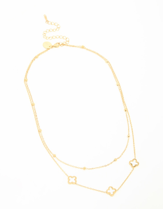 Lovisa - Waterproof Gold Plated Stainless Steel Flower Layered Necklace