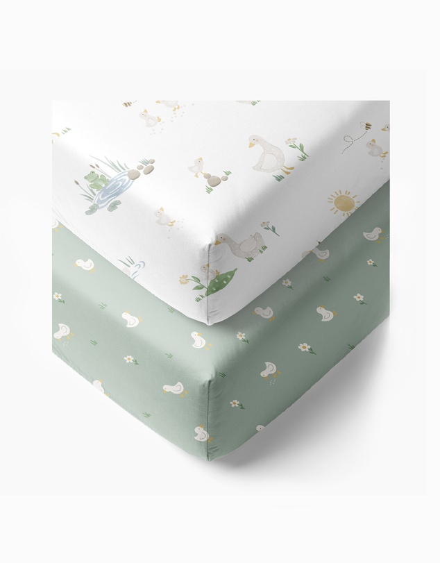 Living Textiles - 2 Pack Organic Cot Fitted Sheet - Goosey Goosey