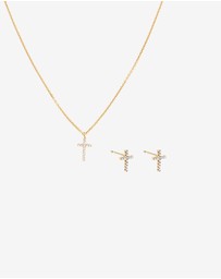 Michael Hill - Cross Necklace and Earring Set in 18kt Vermeil with Cubic Zirconia