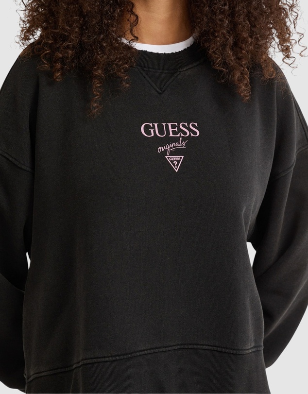 GUESS Originals - GUESS Originals Distressed Baker Crewneck Fleece Sweatshirt