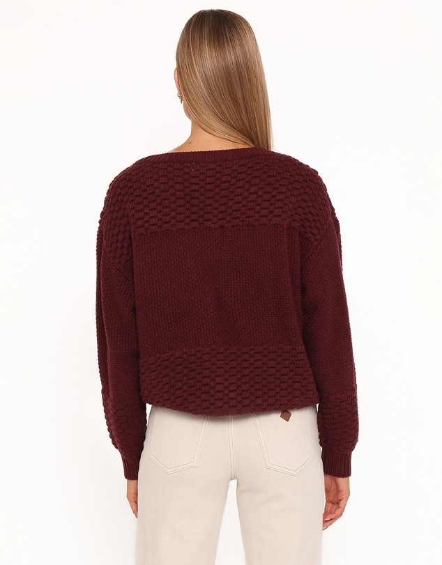 Petal & Pup - Fiora Waffle Stitch Sweater - Burgundy