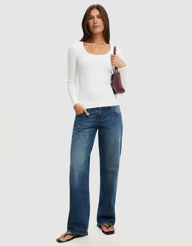 Cotton On - Scoop Neck Rib Long Sleeve Top