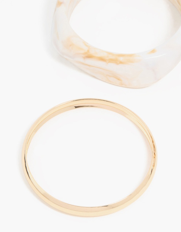 Lovisa - Gold & White Acrylic Bangles 3-Pack