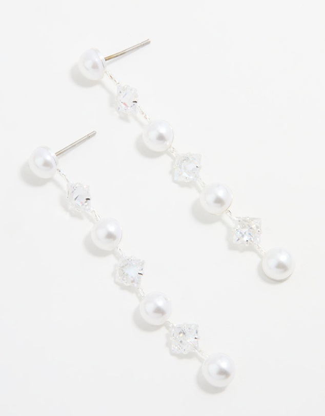 Lovisa - Silver Plated Cubic Zirconia & Pearl Drop Earrings