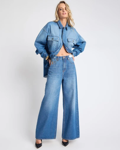 ONE TEASPOON - Love Machines Mid Waist Super Wide Leg Denim Jeans - Pacifica Blue